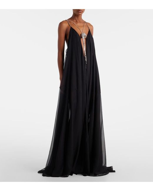 David Koma Black Embellished Chiffon Gown
