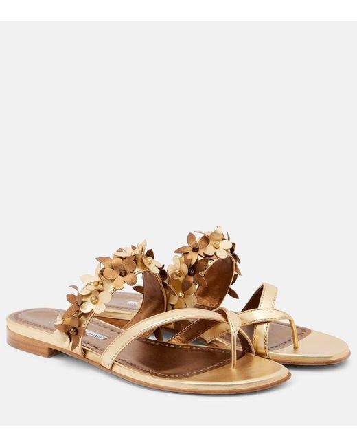 Manolo Blahnik Brown Fiosa Metallic Leather Sandals