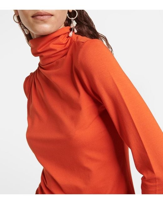 Isabel Marant Orange Lou Gathered Jersey Turtleneck Top