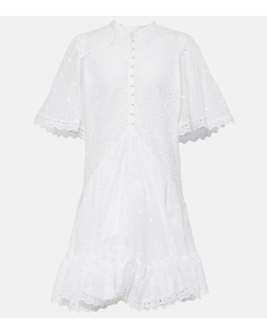 Isabel Marant White Slayae Embroidered Cotton Minidress
