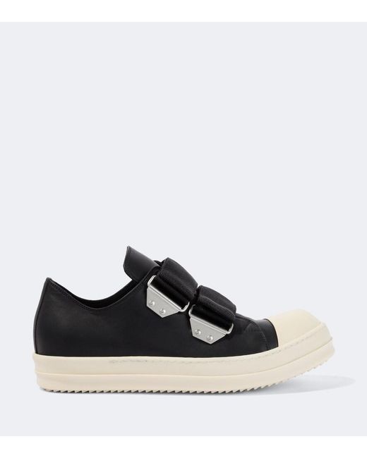 Rick Owens Black Low Strap Sneaks Leather Sneakers for men