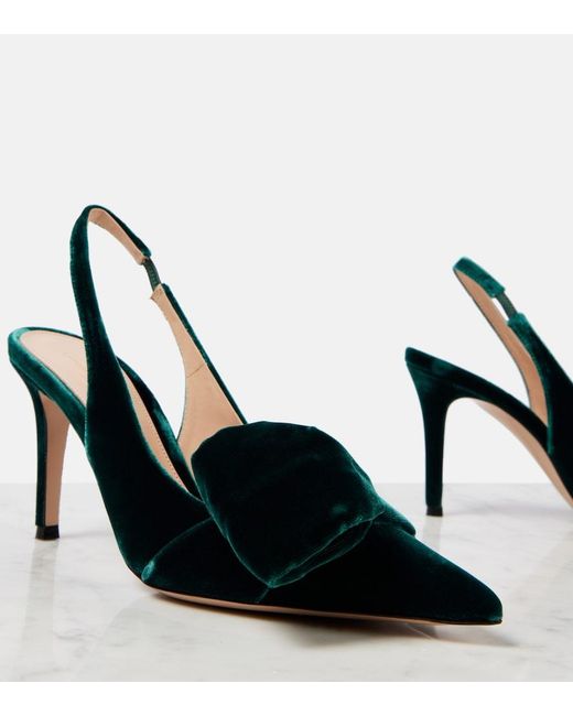 Gianvito Rossi Green 85 Bow-Detail Velvet Slingback Pumps