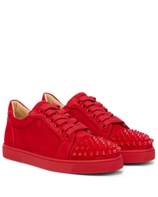 Christian Louboutin Red Vieira Spikes Suede Sneakers