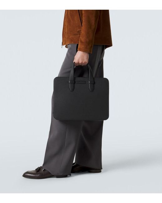 Brioni Black Leather Briefcase for men