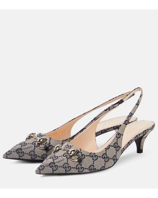 GG Horsebit Slingback 85MM Beige Cloud Blue Monogram Canvas Point Toe Crystal-Embellished