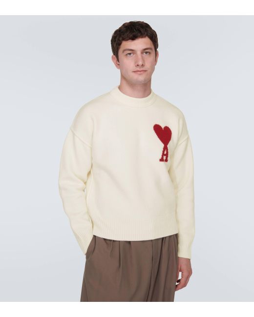 AMI White Ami De Cour Wool Sweater for men