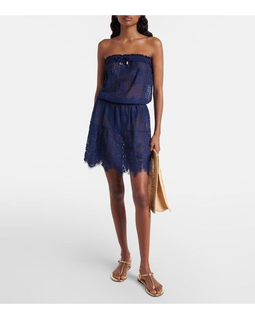 Melissa Odabash Blue Isla Hs Cotton-Blend Lace Romper
