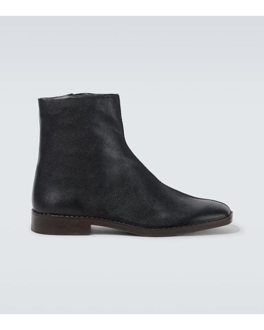Lemaire Black Piped Leather Ankle Boots for men