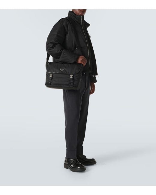 Prada Black Leather-Trimmed Re-Nylon Messenger Bag for men