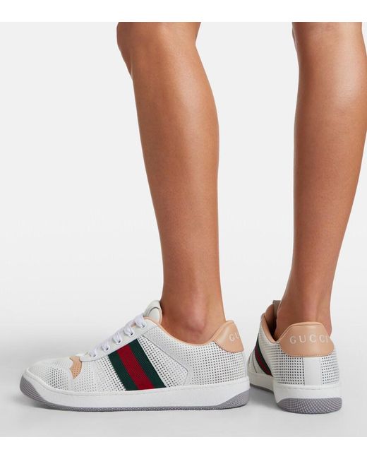 Gucci White Screener Leather Sneakers