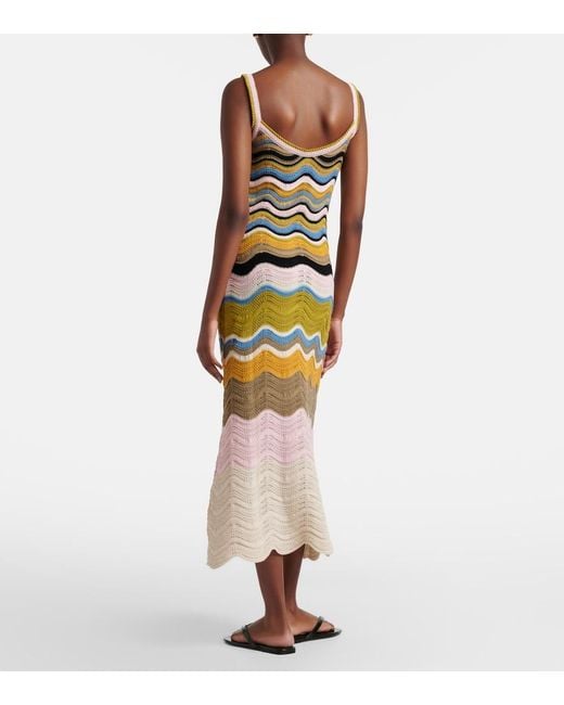 LaDoubleJ Multicolor Chevron Crochet Cotton Midi Dress