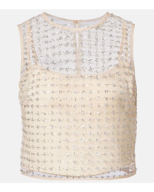 Staud Natural Seraphina Sequined Tulle Top