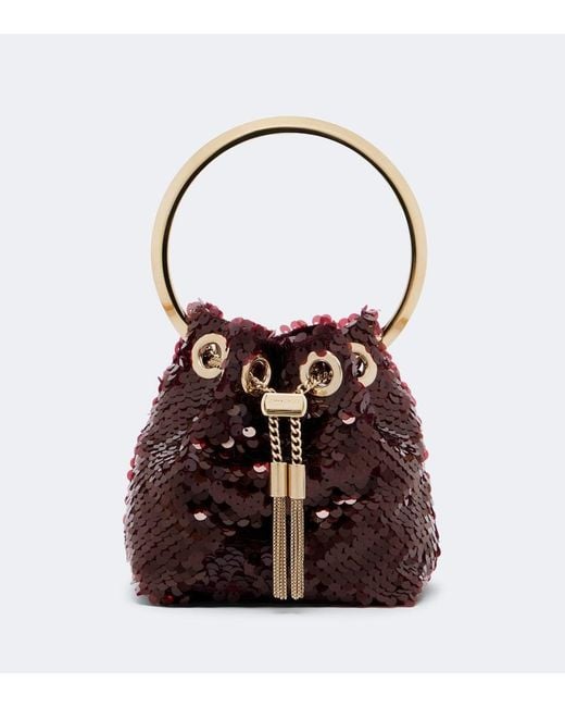 Jimmy Choo White Bon Bon Micro Sequined Bucket Bag