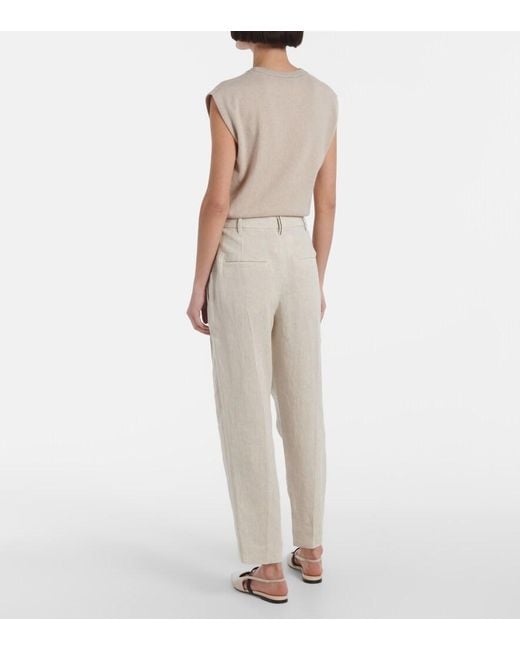 Brunello Cucinelli Natural Linen-Blend Straight Pants