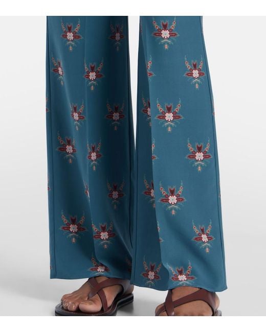 Etro Blue Floral Printed Silk Flared Pants