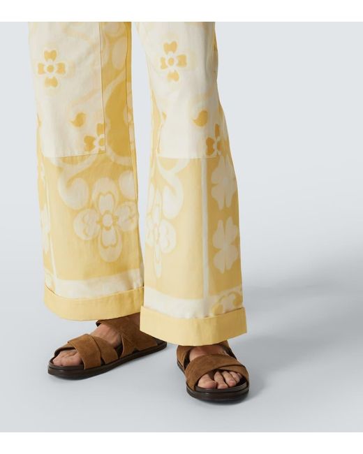Commas Yellow Seaside Printed Cotton And Silk Pants for men