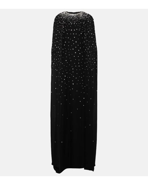 Monique Lhuillier Black Caped Crystal-embellished Silk Gown