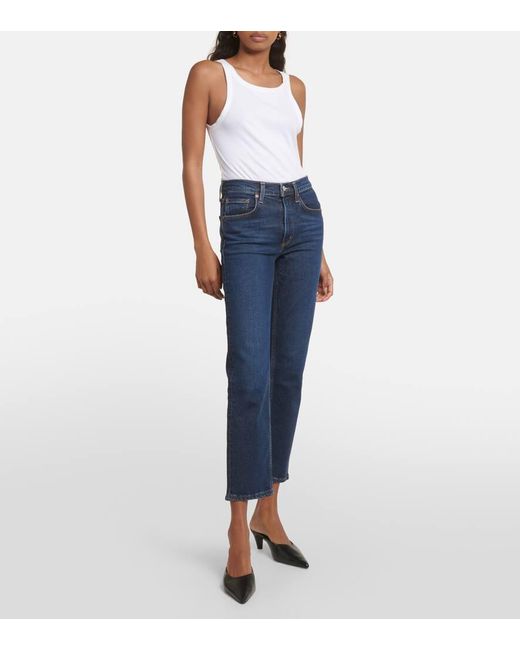 Agolde Blue Mid-Rise Cropped Jeans Kye