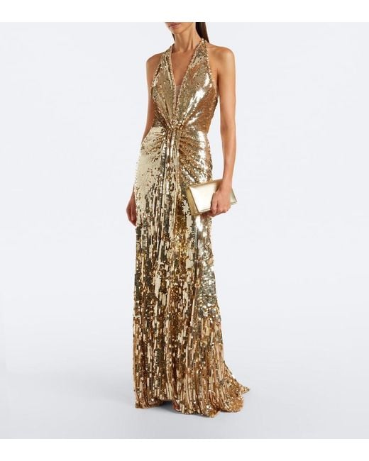Jenny Packham Metallic Lisette Embellished Gathered Gown