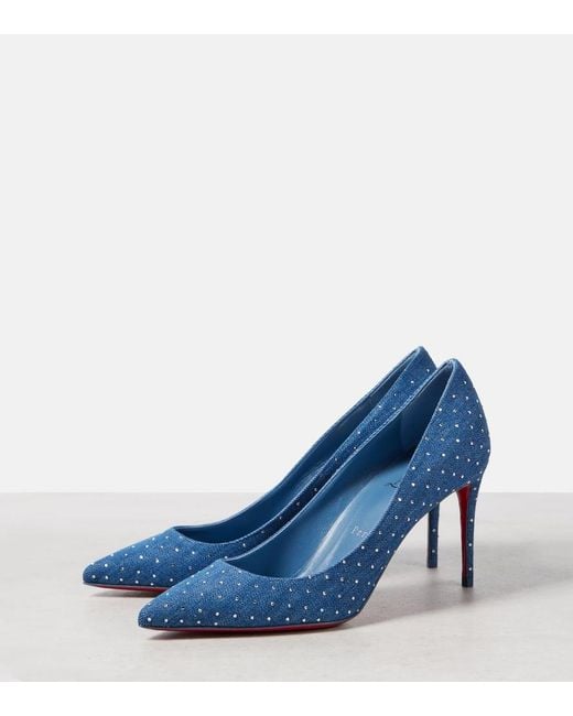 Christian Louboutin Blue Kate 85 Embellished Denim Pumps
