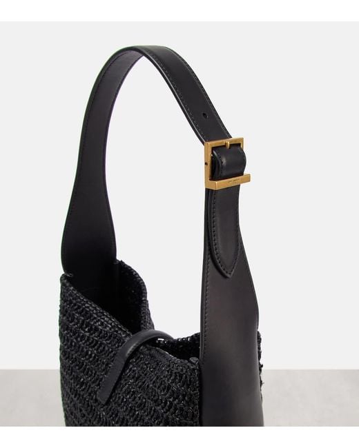 Saint Laurent Black Le 5 A 7 Supple Small Raffia Shoulder Bag