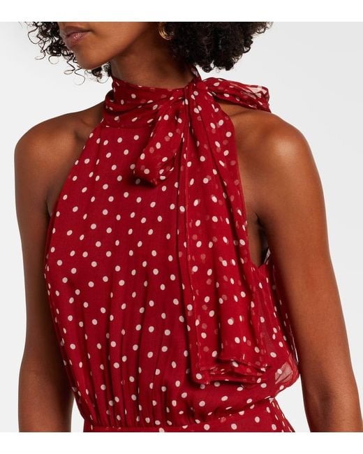 Rixo Red Abi Polka-Dot Chiffon Midi Dress