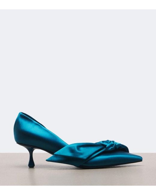 Jimmy Choo Blue Issy Bow-Detail Satin Pumps