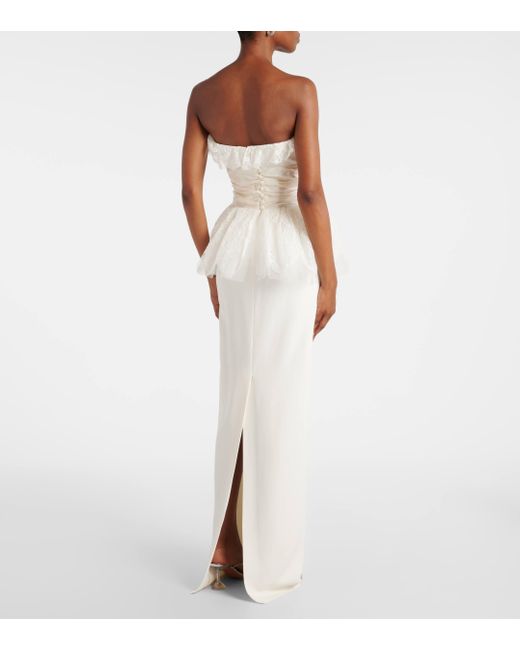 Alessandra Rich White Peplum Lace-Trimmed Cady Bustier Gown