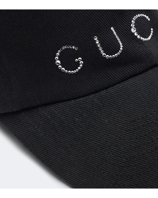 Gucci Black Embellished Logo Cotton-Blend Baseball Cap