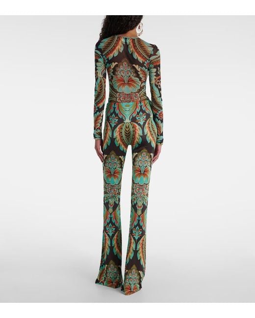 Etro Green Printed Crepe Jersey Flared Pants