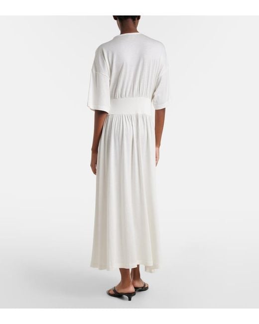 Totême White Cotton And Silk Jersey Midi Dress