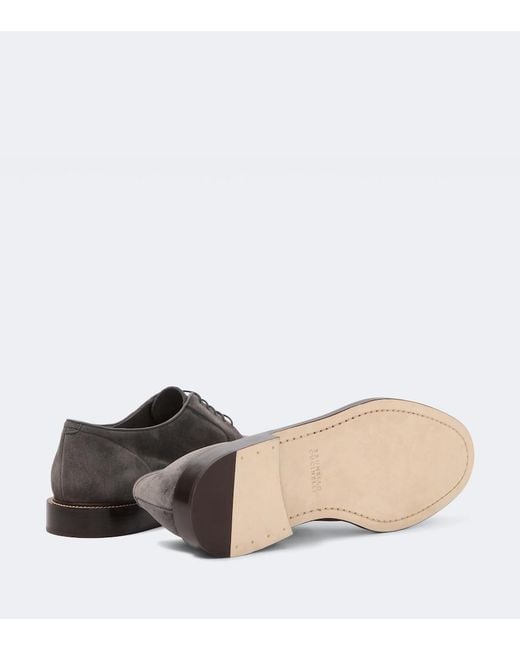 Brunello Cucinelli Brown Suede Derby Shoes for men