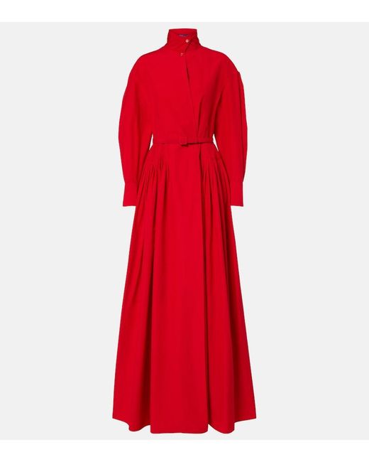 Ralph Lauren Red Daley Belted Cotton-Blend Poplin Gown