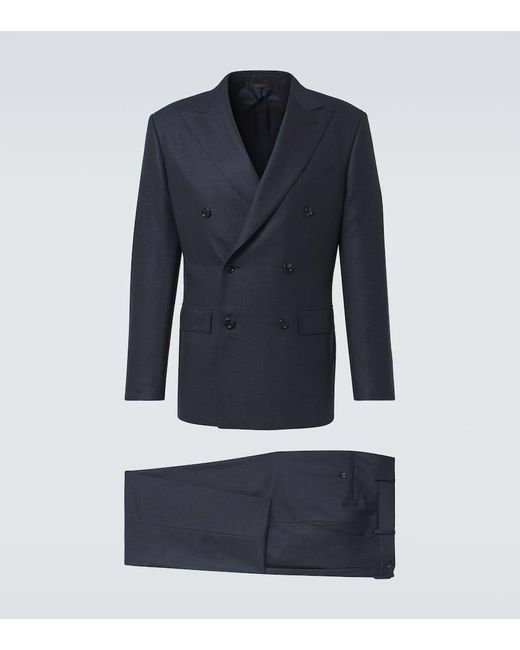 Brioni Blue Herringbone Wool Flannel Suit for men