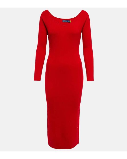 Vestido midi mezcla de cachemir y lana Polo Ralph Lauren de color Red