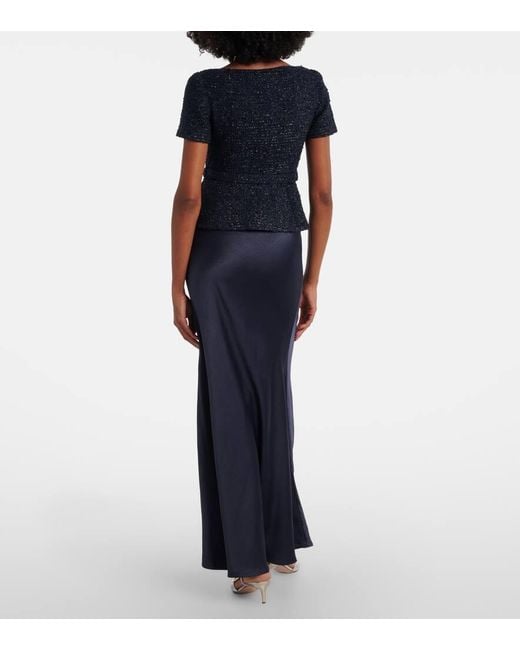Self-Portrait Blue Verziertes Maxikleid Aus Boucle Und Satin