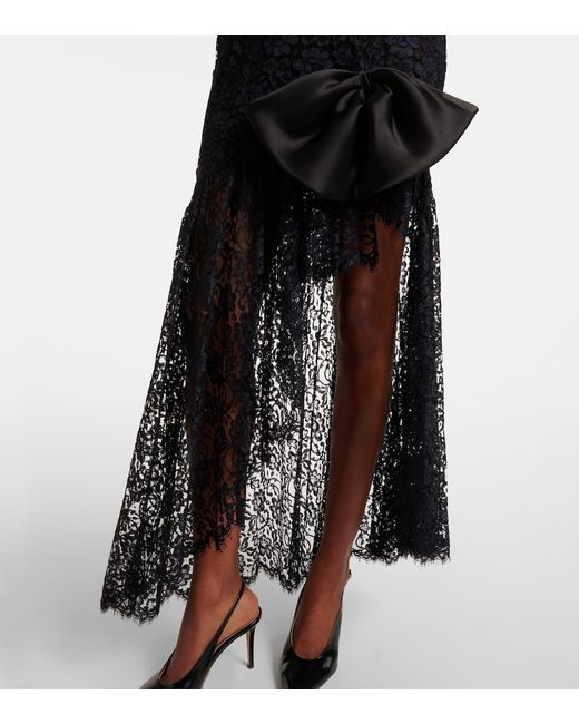 Alessandra Rich Black Bow-Detail Asymmetric Lace Bustier Dress