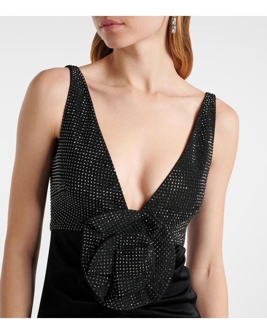 Roland Mouret Black Floral-Applique Embellished Satin Crepe Gown