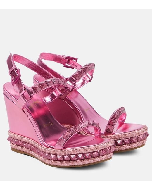 Christian Louboutin Pink Pyra Clou Leather Espadrille Wedges
