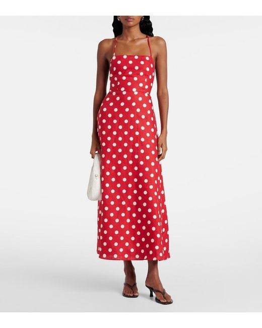 Posse Red Lori Polka-Dot Linen Maxi Dress