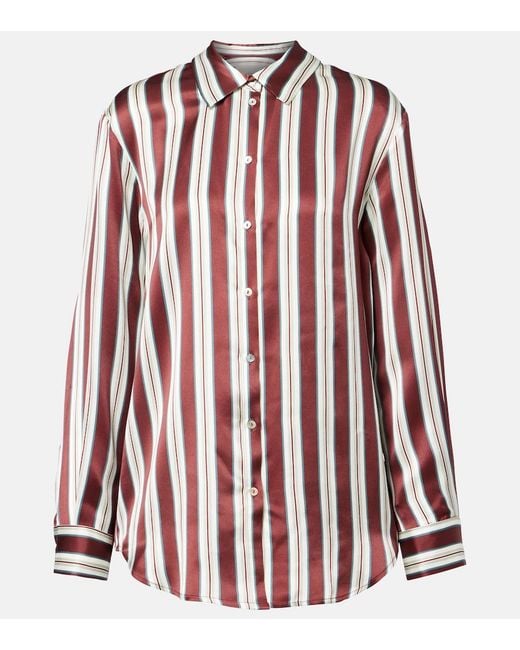 Asceno Red Striped Silk Satin Pajama Shirt
