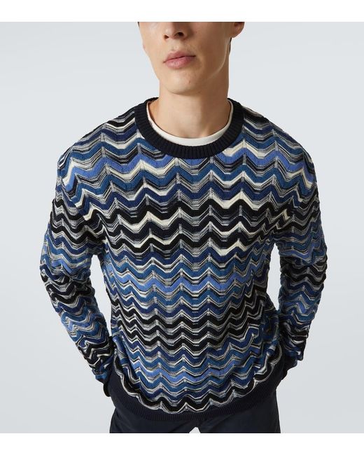 Missoni Blue Zigzag Wool Sweater for men