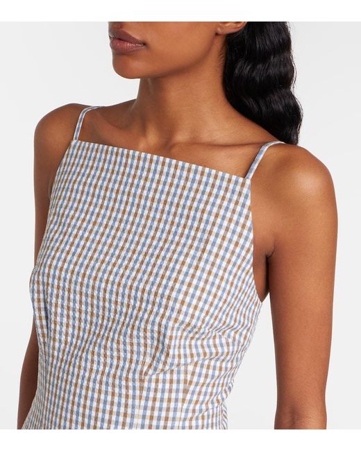 Veronica Beard Gray Gingham Cotton-Blend Seersucker Minidress