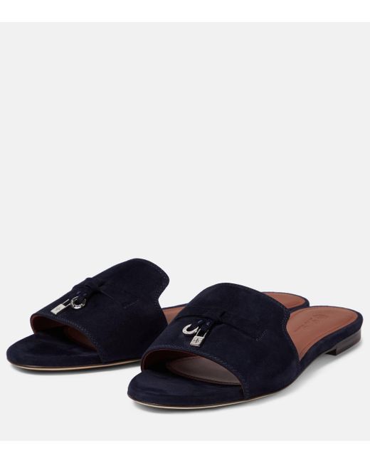Loro Piana Blue Summer Charms Suede Slides