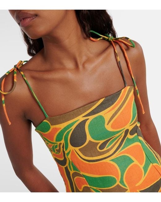 Faithfull The Brand Green Ysla Printed Linen Minidress