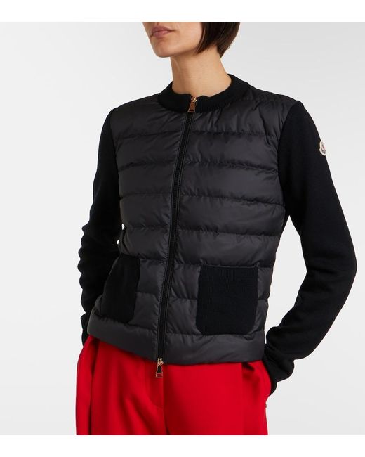Moncler Black Down-Paneled Virgin Wool Cardigan