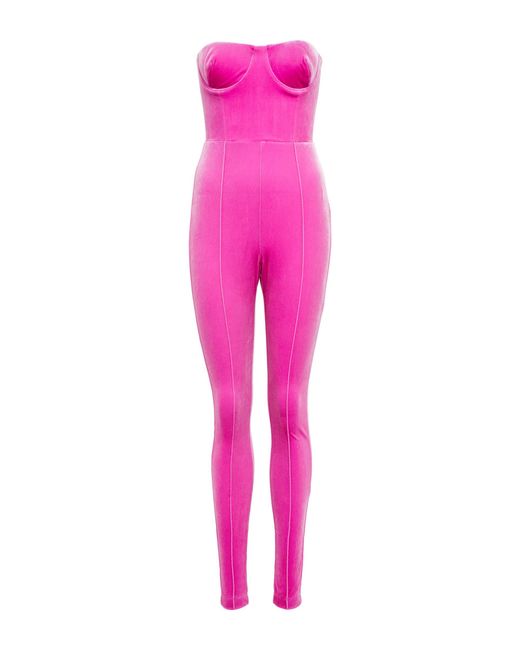 Alex Perry Strapless Velvet Jumpsuit in Pink Lyst