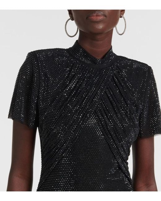 Abito Midi Con Cristalli di Self-Portrait in Black