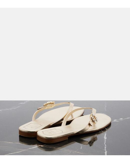 Roger Vivier Natural Embellished Metallic Leather Thong Sandals