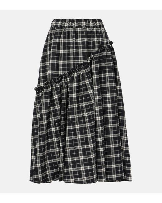 Noir Kei Ninomiya Black Checked Wool Gabardine Midi Skirt